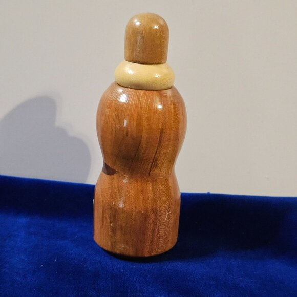 Vintage Japanese Wooden Kokeshi Toothpick Holder With Mustache Design - Picture 5 of 10